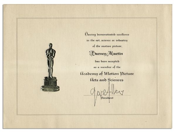 Academy of Motion Picture Arts & Sciences Acceptance Certificate & Academy of Television Arts & Sciences Business Card