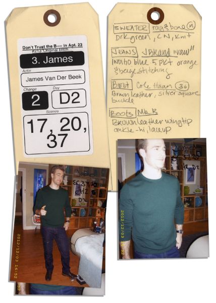 James Van Der Beek Screen Worn Wardrobe From His Sitcom ''Don't Trust The B---- In Apartment 23'' -- With a 20th Century Fox COA & Wardrobe Department Tag Featuring a Snapshot of Van Der Beek