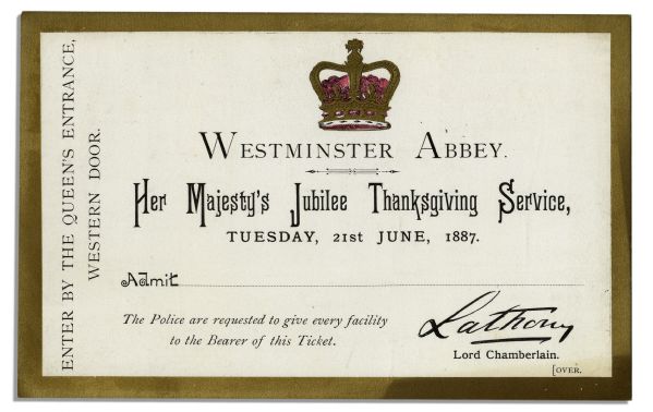 Queen Victoria Invitation to Her Majesty's Jubilee Thanksgiving Service at Westminster Abbey in 1887