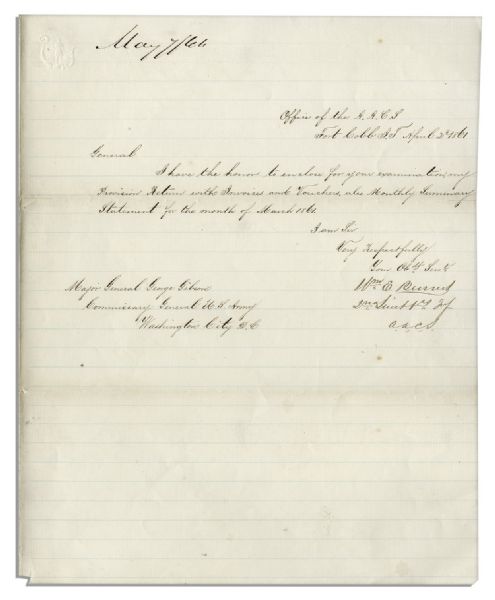 U.S. Army Document Signed by Texan William E. Burnet in April 1861, Just Before He Resigned His Post to Serve in the Confederacy