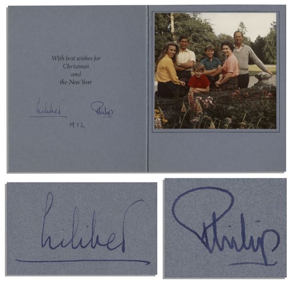 Queen Elizabeth and Prince Phillip Signed Christmas Card -- The Queen Signs as Lillibet