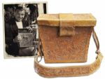 Clark Gable Personally Owned & Used Tooled Leather Satchel Accompanied by an 8" x 10" Photo of Him Holding It
