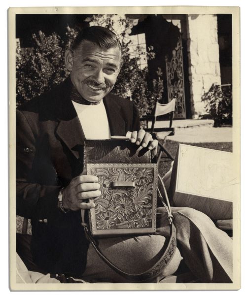 Clark Gable Personally Owned & Used Tooled Leather Satchel Accompanied by an 8 x 10 Photo of Him Holding It