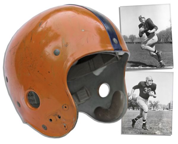 HOFer Ray Nitschke Game Used Helmet From His College Years Playing For The University of Illinois -- With an LOA From His Daughter
