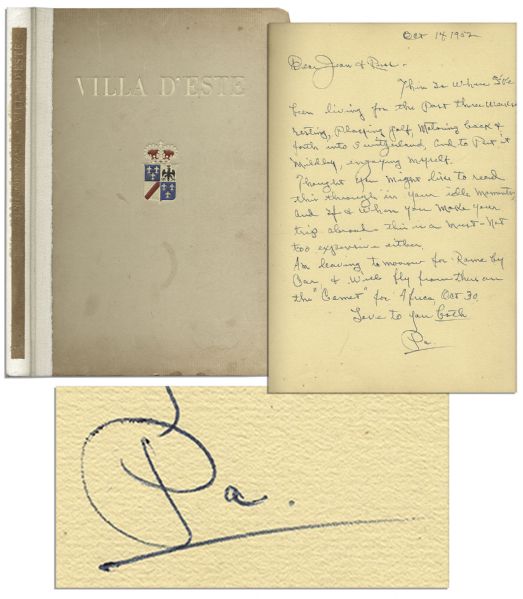 Clark Gable Autograph Letter Signed Inside a Travel Book -- ''...Am leaving tomorrow for Rome by car, & will fly from there in the 'Comet' for Africa...''
