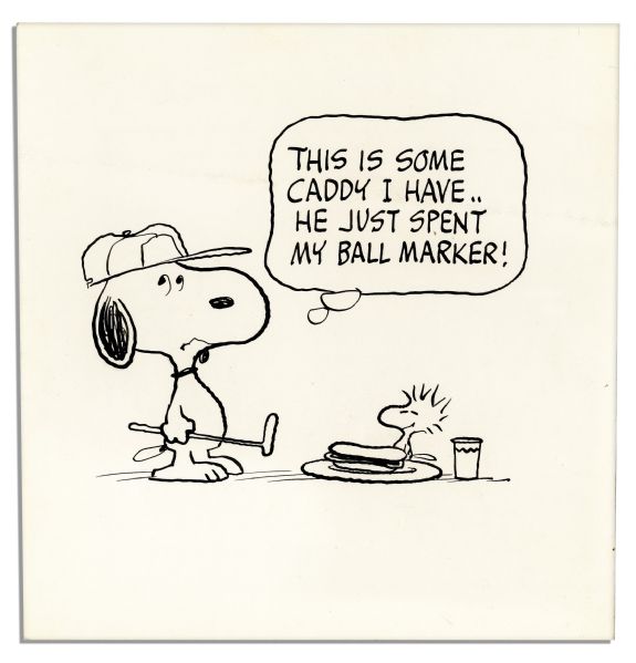 Charles Schulz ''Peanuts'' Original Artwok Starring Snoopy as a Golfer Having Lunch With Woodstock