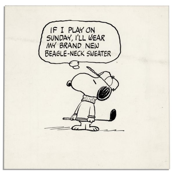 Charles Schulz ''Peanuts'' Original Artwork Starring Snoopy as a Golfer -- With an Additional Penciled Sketch of Snoopy to Verso