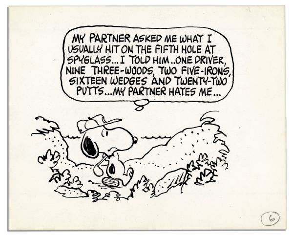 Charles Schulz ''Peanuts'' Original Artwork Starring Snoopy as a Golfer