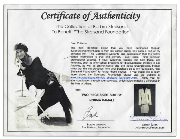 Barbra Streisand's Elegant Cream Skirt Suit by Iconic Designer Norma Kamali -- With a COA From The Barbra Streisand Foundation