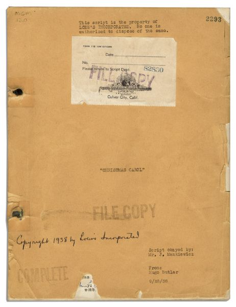 Script for ''Christmas Carol'' -- The 1938 MGM Version by Hugo Butler