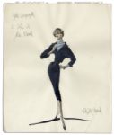 Edith Head Signed 14 x 17 Costume Sketch of Rita Hayworth For A Hole in the Head Before She Was Recast -- Same Costume Was Used For Eleanor Parker