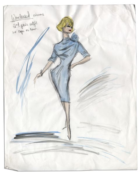 Edith Head Signed 13.25'' x 17'' Costume Sketch of Joanne Woodward