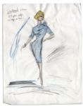 Edith Head Signed 13.25 x 17 Costume Sketch of Joanne Woodward