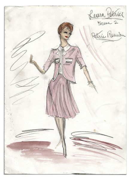 Edith Head 11'' x 15'' Costume Sketch of Mary Tyler Moore as Laura Petrie for The Dick Van Dyke Show in 1961
