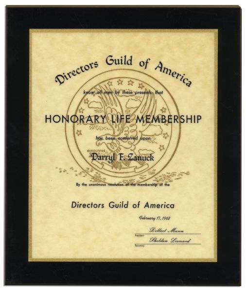 Award For Darryl F. Zanuck's Honorary Lifetime Membership in The Directors Guild of America