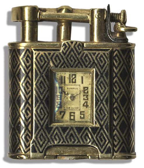 Marilyn Monroe Personally Owned 18k Gold Dunhill Lighter & Timepiece -- In Black Leather Case With Her Monogram