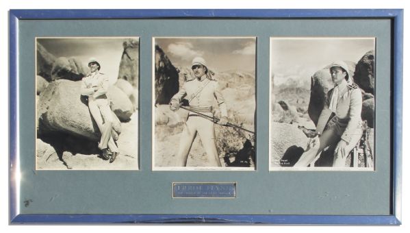 Errol Flynn Screen Used Rapier Sword From ''The Charge of the Light Brigade'' -- With A Handsome Framed Trio of Vintage Photos of Flynn Using The Sword On Set & In Costume