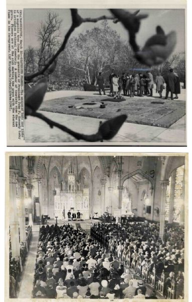 Two Original 10 x 8 Press Photos -- John F. Kennedy's Funeral and Gravesite