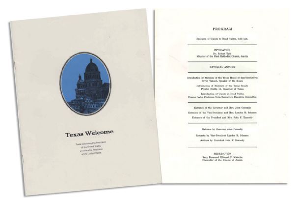 JFK Assassination Day ''Texas Welcome Dinner'' Program