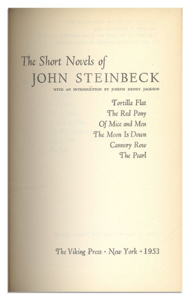 John Steinbeck Signed ''The Short Novels of John Steinbeck'' -- 1st Printing in Original Dustjacket