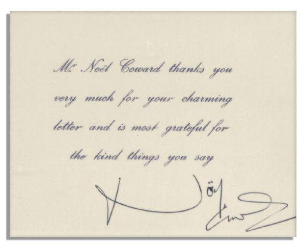 English Playwright Noel Coward Signed Card -- Elegantly Framed