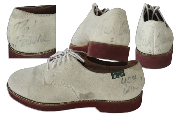 Pat Boone Signed White Shoes -- Signed Pat Boone on Both Shoes