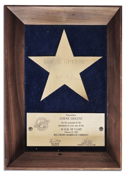 Lorne Greene Award for His Star on the Hollywood Walk -- For His Starring Roles on Bonanza and Battlestar Galactica -- With an LOA From His Estate