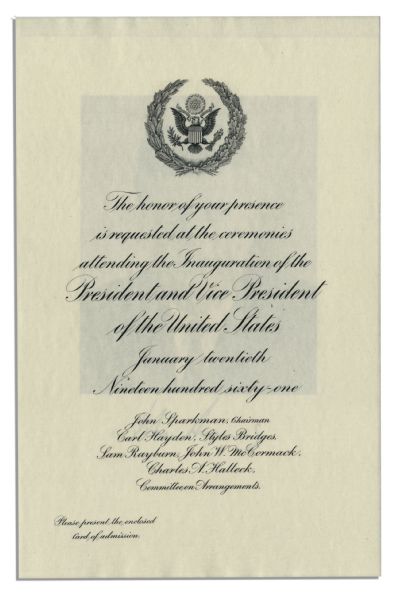 JFK Inauguration Ceremonies Invitation & Program