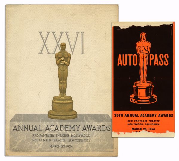 Academy Awards Program & Auto Pass From 1954 -- Only the Second Year the Ceremony Was Televised