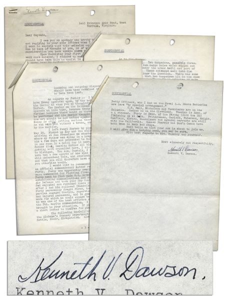 Fascinating & Confidential Navy Letter Documenting First-Hand Account on the USS California at Pearl Harbor -- …several men were hit by 27 caliber machine gun bullets…