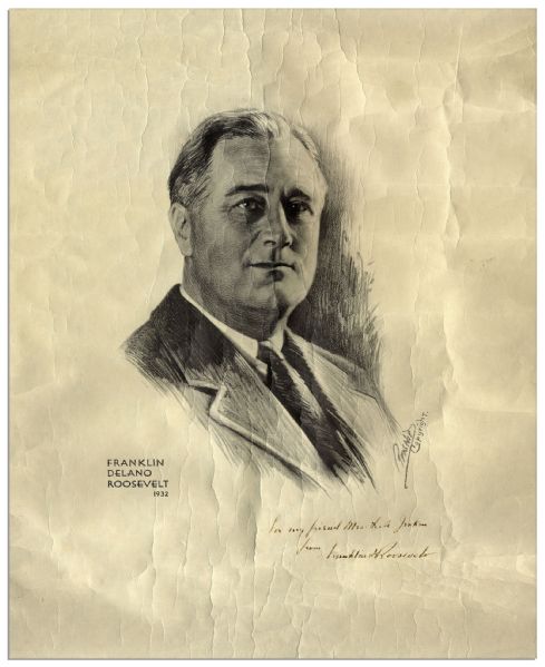 Franklin D. Roosevelt 17.25'' x 20.25'' Portrait Bearing His Autograph Inscription Signed