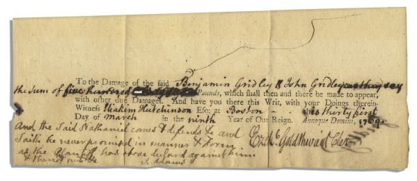 John Adams Autograph Note Signed as a Young Lawyer