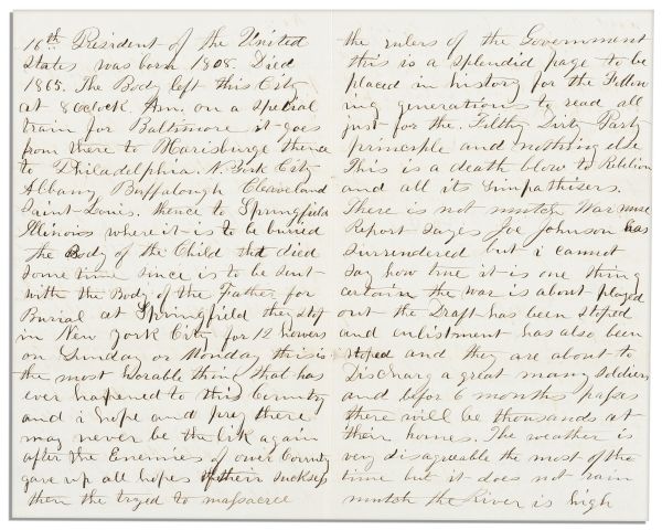 Four 1865 Letters Discussing Lincoln's Assassination & the Trial of Conspirators, ''...the Prisoners they have been tried and several have been sentanced to be hung by the neck...''