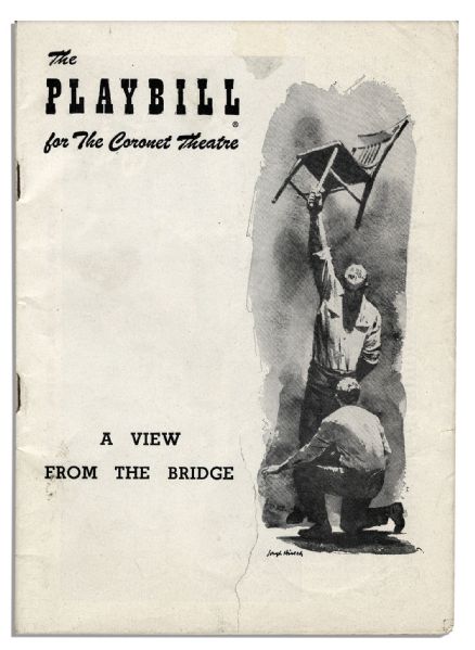 Original Charcoal Drawing & Playbill for the Broadway Premiere of A View From The Bridge Starring Van Heflin -- From Heflin's Collection