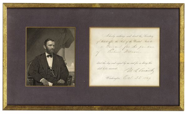 Ulysses S. Grant Presidential Pardon Signed From 1869 -- During His First Year in Office