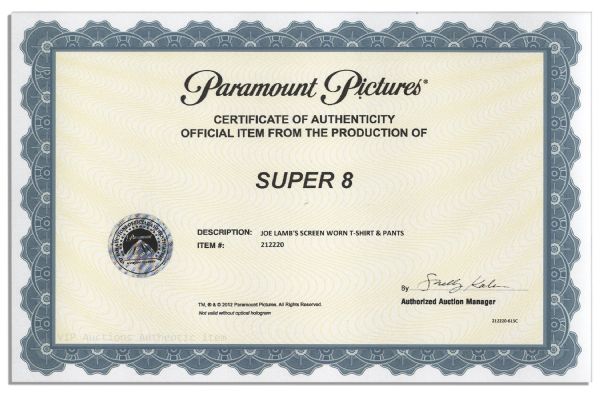 Joel Courtney Screen-Worn Wardrobe From Spielberg/Abrams Hit Film ''Super 8''