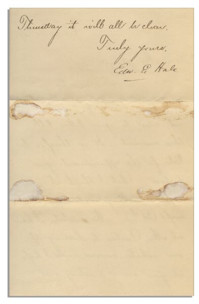19th Century Author Edward Everett Hale Autograph Letter Signed -- …I am only just back from Washington…