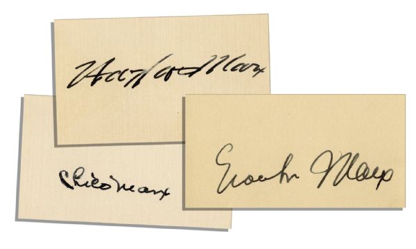 Marx Brothers Signatures -- Chico, Harpo & Groucho on 3 Separate Cards