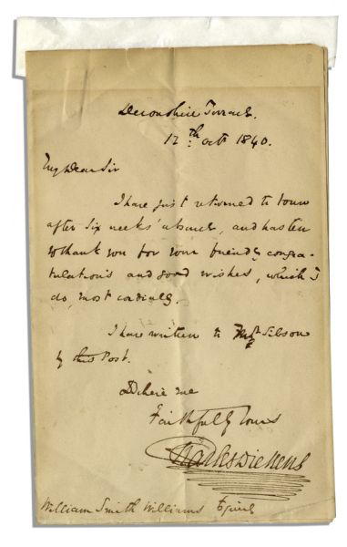 Charles Dickens Autograph Letter Signed -- ''...I have just returned to town after six weeks absent...'' -- 1840 While Working on ''Christmas Story''