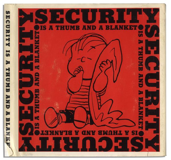 Charles Schulz Hand-Drawn Sketch of Snoopy, Within His Signed ''Peanuts'' Book, ''Security is a Thumb and a Blanket'' -- Fine
