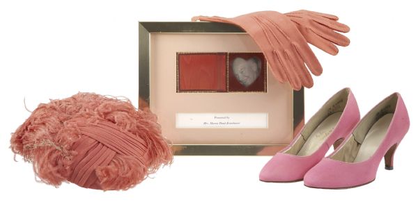 Famously Stylish First Lady Mamie Eisenhower Personally Owned Peach Ostrich Feather Hat, Gloves and Shoes