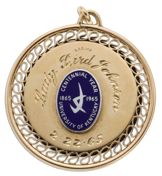 14k Gold Charm Presented to Lady Bird Johnson by the University of Kentucky -- With a COA From the President's Daughter