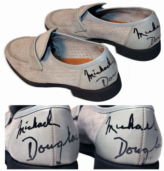 Michael Douglas Twice-Signed Suede Loafers Worn as Liberace in Behind The Candelabra -- The Role for Which Douglas Won an Emmy