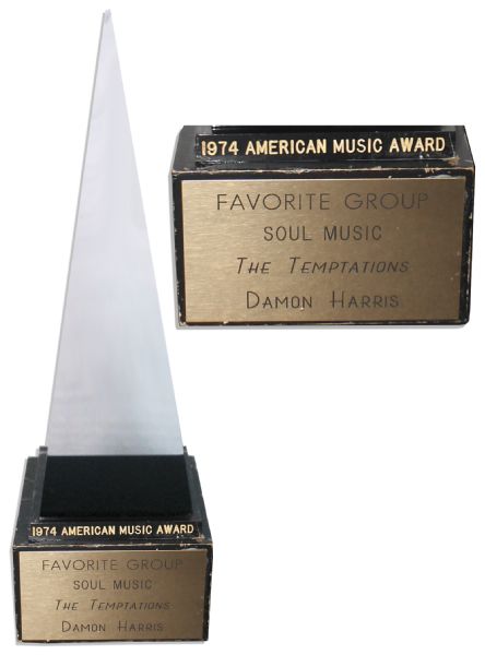 American Music Award auction Damon Harris' American Music Award From 1974 Honoring The Temptations as Favorite Group in Soul Music