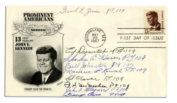 John F Kennedy PT-109 Crew Member Autographs on a JFK Commemorative Envelope