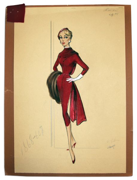 Bill Thomas' Costume Sketch of Shirley Jones From Her Early Film ''Never Steal Anything Small'' With James Cagney -- Signed by Director Charles Lederer