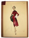 Bill Thomas Costume Sketch of Shirley Jones From Her Early Film Never Steal Anything Small With James Cagney -- Signed by Director Charles Lederer