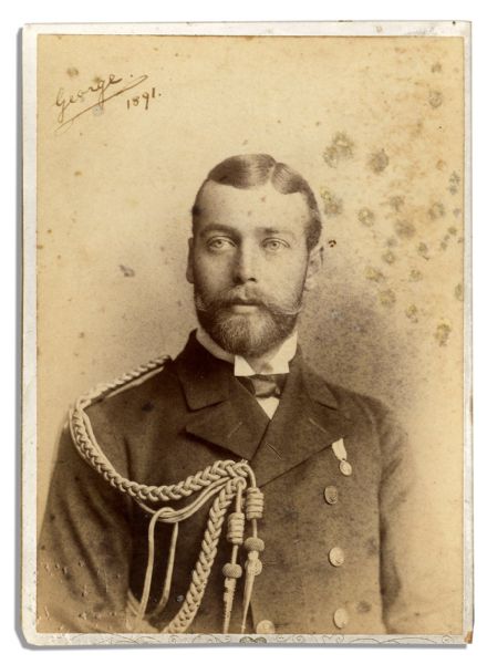 King George V Cabinet Photo Signed as the 26 Year-Old Prince of Wales -- ''George / 1891''