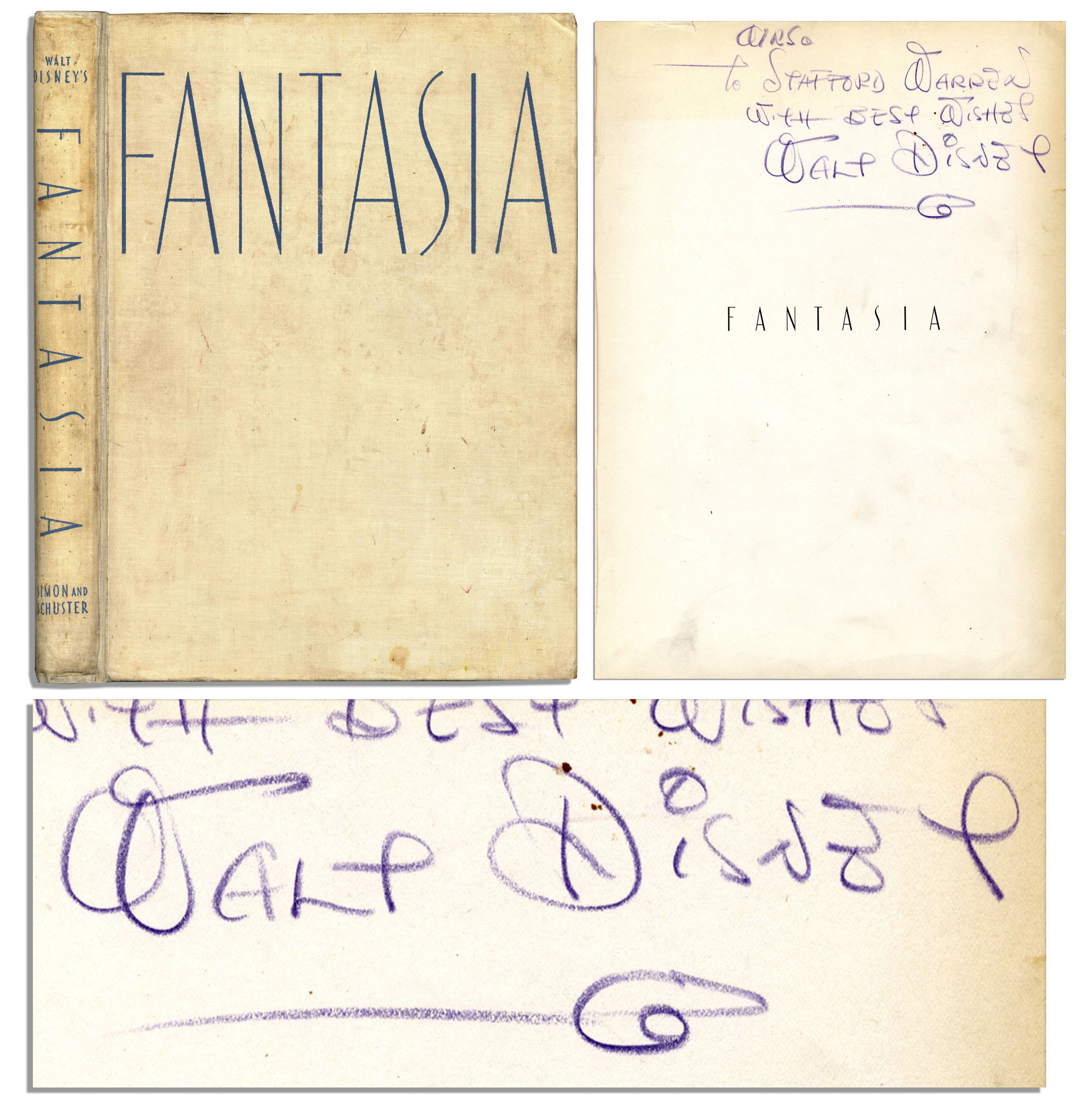 Walt Disney Autograph Walt Disney Signed Copy of ''Fantasia'' -- With Phil Sears COA