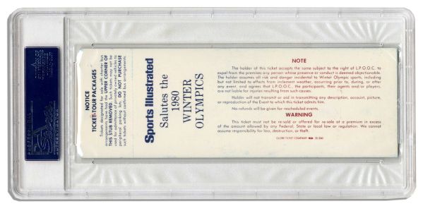 Scarce Unused Ticket From the 1980 US vs. USSR Olympic Hockey Game -- Named Top Sports Moment of the 20th Century -- PSA Graded